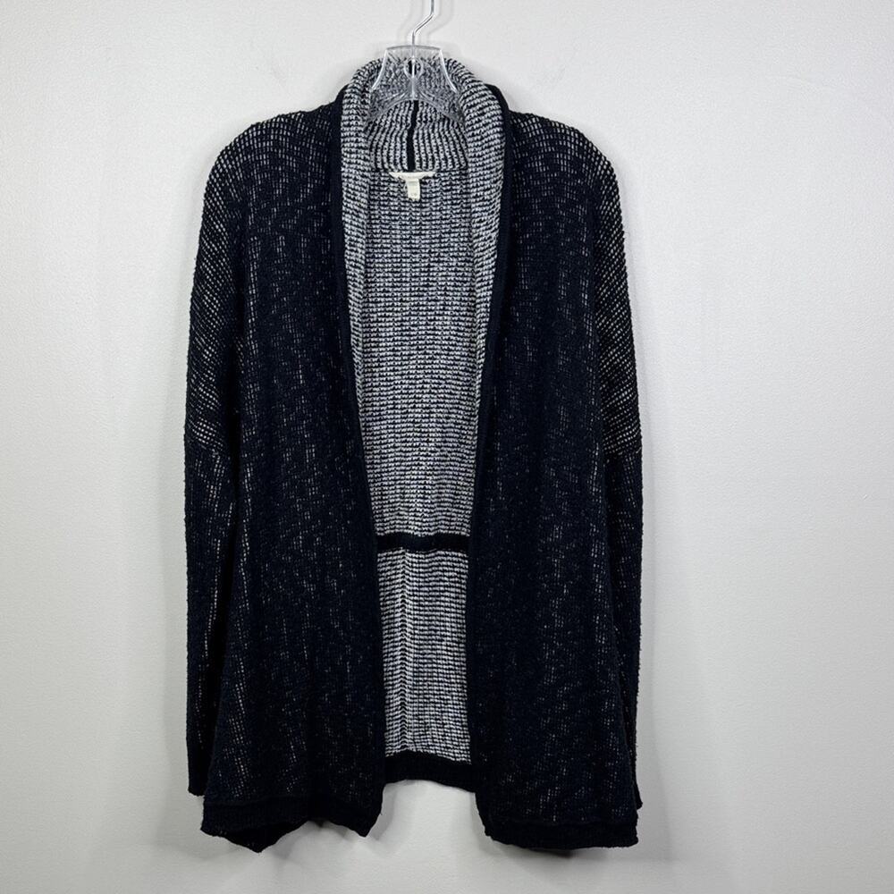 Eileen Fisher Black Marled Knit Open Front Cardigan Sweater Womens Large